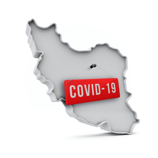 Carte simple d de l'Iran avec rendu d'étiquette rouge covid