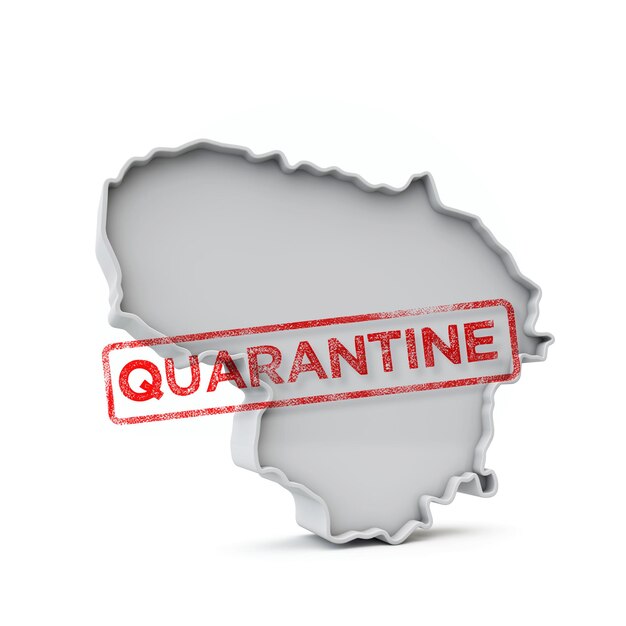 Carte simple d de la Lituanie avec rendu d du timbre de quarantaine rouge