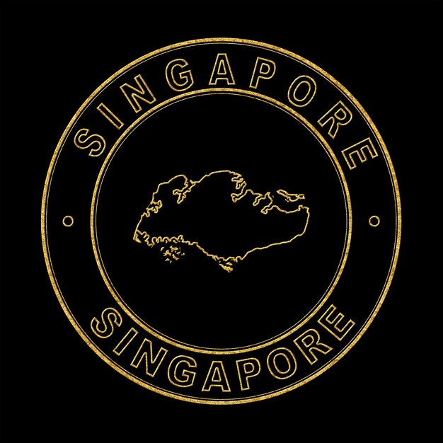 Photo carte de singapour timbre doré fond noir