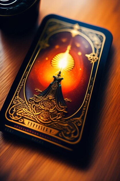 Photo une carte de tarot avec une flamme dessus.