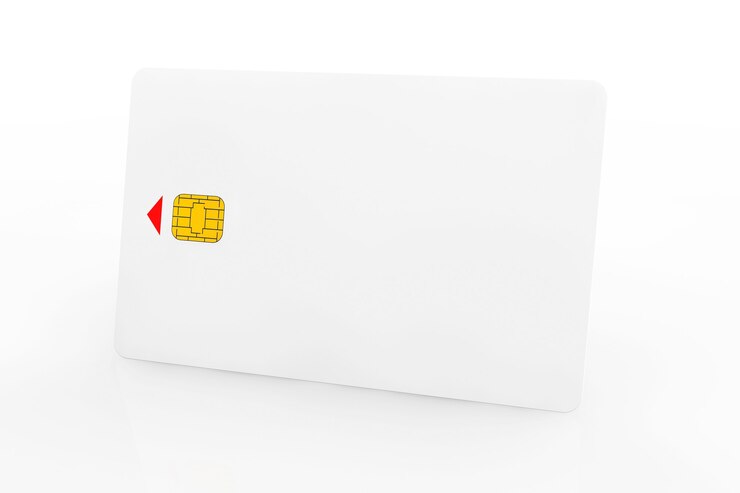 Photo carte téléphonique blanche avec puce sur fond blanc