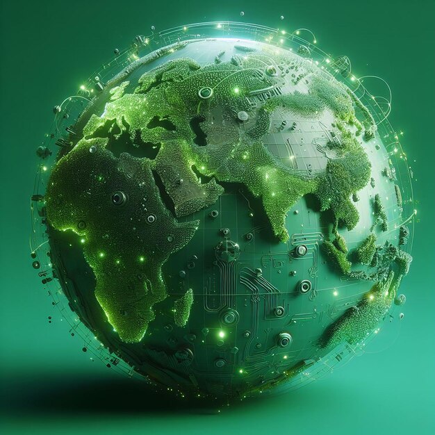 Carte de la Terre en 3D sur fond vert