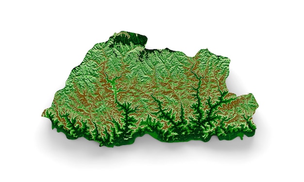 Carte topographique du Bhoutan Carte réaliste 3d Illustration 3d couleur