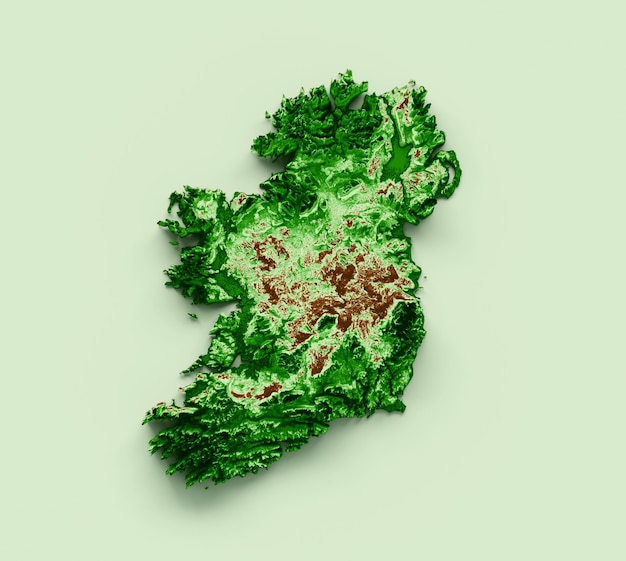 Carte topographique de l'Irlande Carte réaliste 3d Illustration 3d couleur