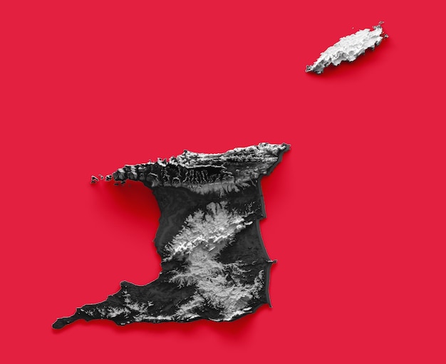 Carte de Trinité-et-Tobago avec le drapeau Couleurs blanc et rouge carte en relief ombrée illustration 3d