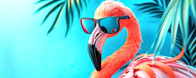 Carte tropicale dans le style d'été Flamingo avec des feuilles tropicales illustration générée par l'IA