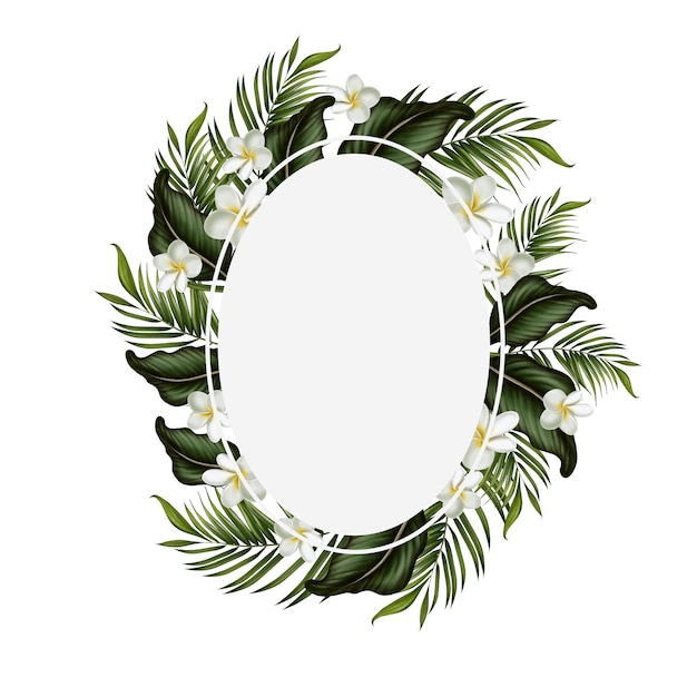 Carte tropicale avec feuilles vertes et fleurs