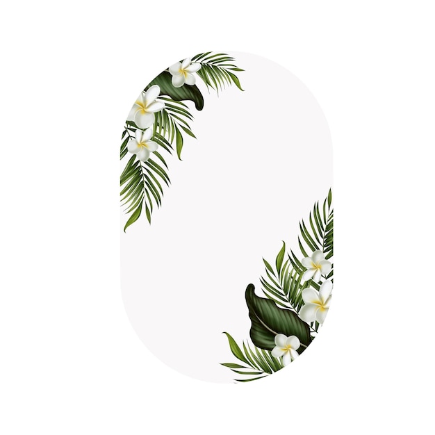 Carte tropicale avec feuilles vertes et fleurs