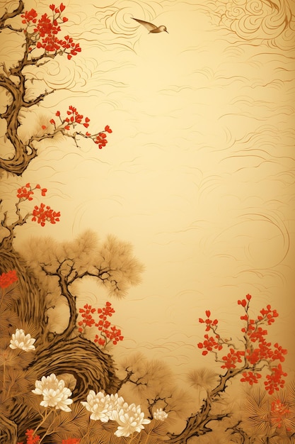 Carte verticale du Nouvel An chinois avec la filigranée traditionnelle