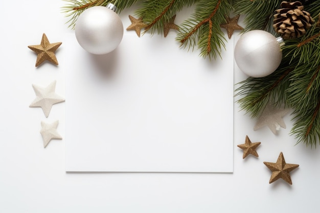 Carte vierge de voeux de Noël avec espace de maquette sur table en bois blanc Espace pour le texte IA générative