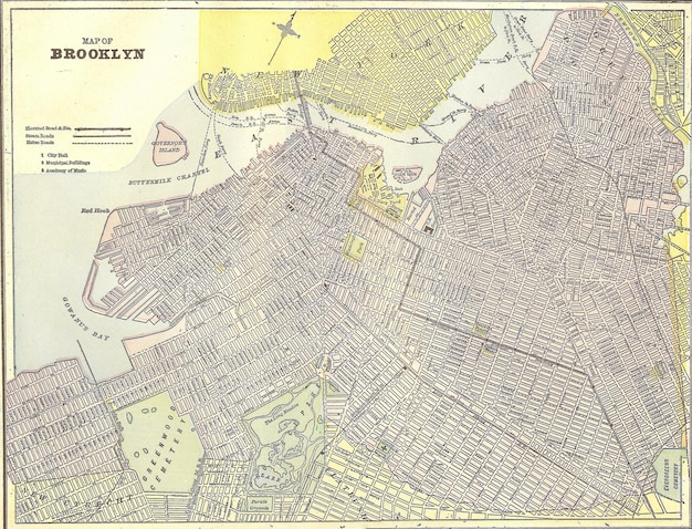 Carte vintage 1891 de Brooklyn; hors droit d'auteur