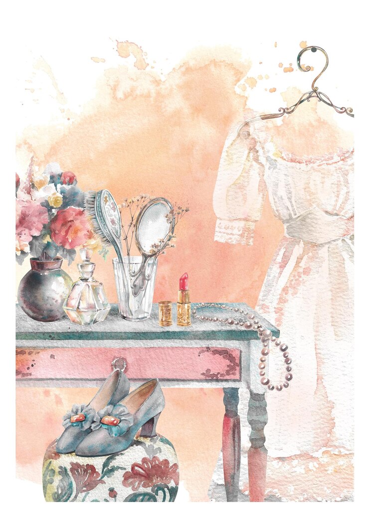 Carte vintage avec des antiquités aquarelle illustration noyée à la main