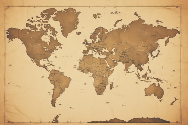 Une carte vintage du monde en tons sépia générée par l'IA