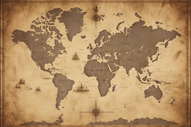 Une carte vintage du monde en tons sépia générée par l'IA
