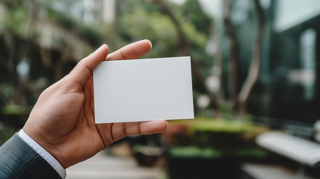 Une carte de visite blanche à la main