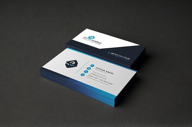 une carte de visite bleue et blanche avec un fond noir avec un logo dessus