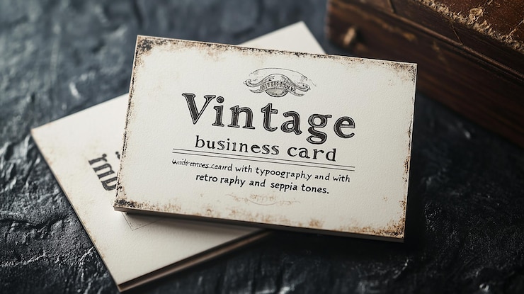 Photo carte de visite vintage avec une typographie rétro et des tons sépia