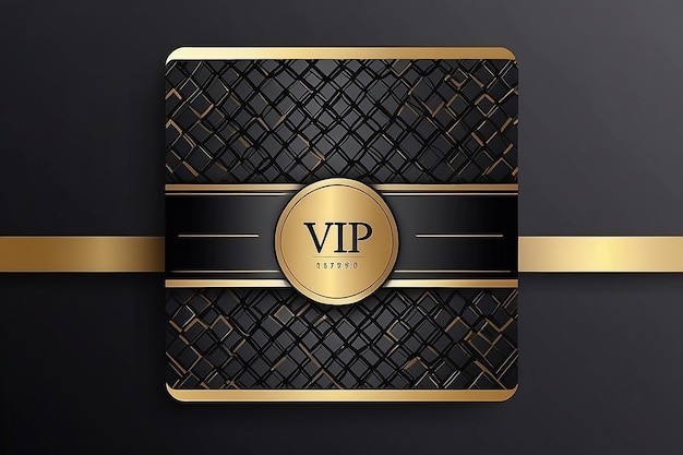 Carte de visite VIP vectorielle en or et en platine à fond géométrique noir