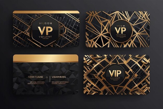 Carte de visite VIP vectorielle en or et en platine à fond géométrique noir