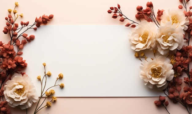 Photo carte de vœux blanche sur fond avec des fleurs lettre d'amour