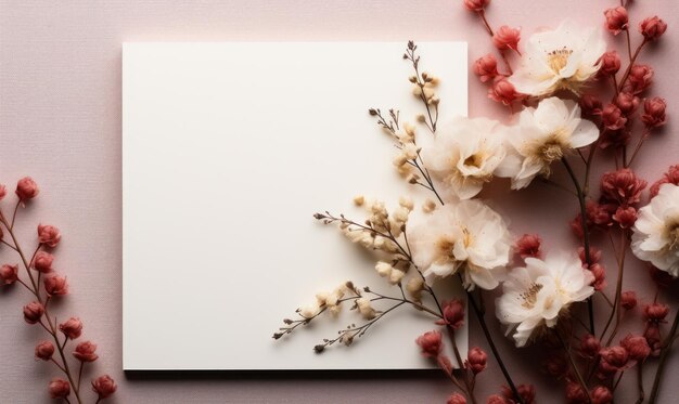 Photo carte de vœux blanche sur fond avec des fleurs lettre d'amour