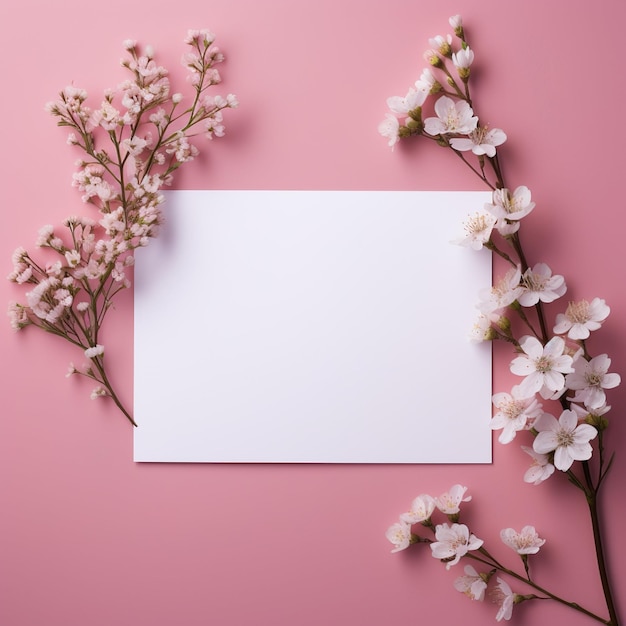 Photo carte de vœux blanche sur fond rose avec des fleurs lettre d'amour ia générative