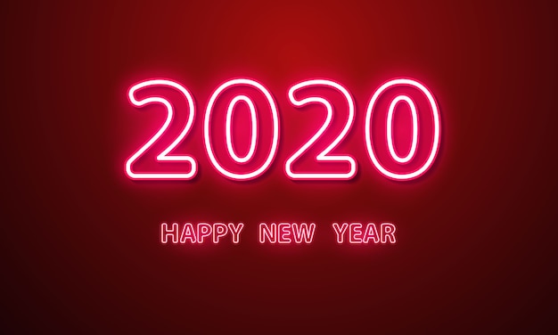 Carte de voeux de bonne année 2020 avec effet néon