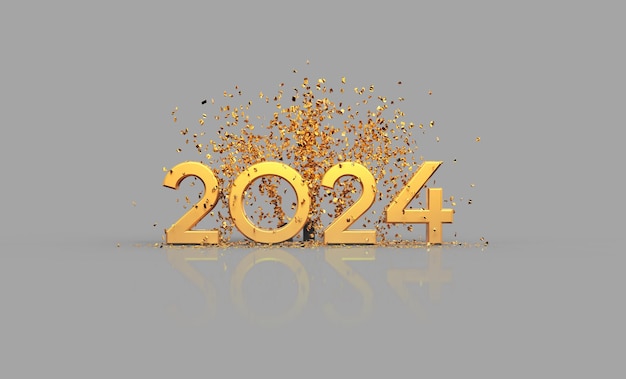 Carte de voeux de bonne année 2024 avec confettis et feux d'artifice