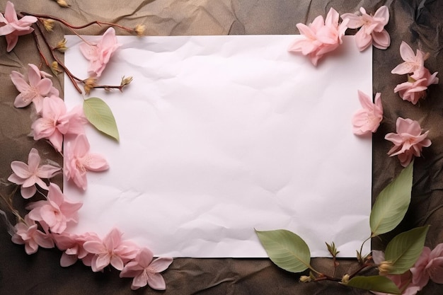 Une carte de vœux en détresse papier avec de belles fleurs de printemps roses mariage de Saint-Valentin ou carte-cadeau d'anniversaire maquette