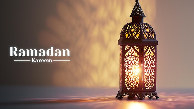 La carte de vœux du Ramadan Kareem est conçue avec une lanterne arabe ornementale qui brille la nuit.