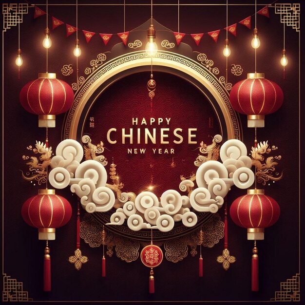Carte de vœux élégante pour le Nouvel An chinois avec décoration chinoise Carte décorative de fête chinoise