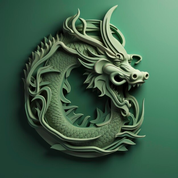 Photo carte de vœux de fond coloré de style minimalisme 3d de dragon de bois vert chinois