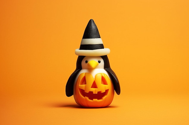 Une carte de vœux d'Halloween drôle de pingouin