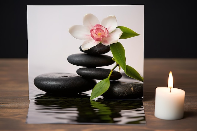 Carte de vœux ou d'invitation zen ou spa avec une composition captivante, tranquillité et paix