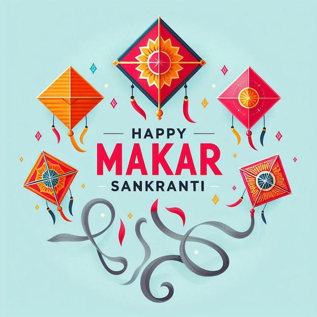 Photo carte de vœux de makar sankranti avec des cerfs-volants sur makar sankranti