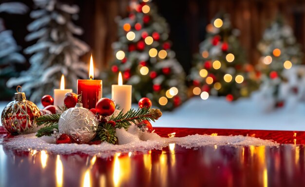 Photo carte de vœux de noël avec des bougies et des décorations