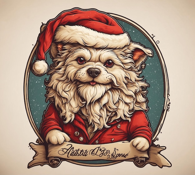 Carte de vœux de Noël avec un chien dans un chapeau de Père Noël Illustration vectorielle