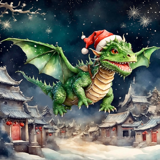 Carte de voeux de Noël avec le symbole du dragon de la nouvelle année