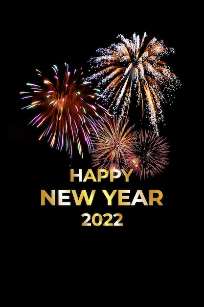 Carte de voeux de nouvel an 2022 avec feux d'artifice et texte