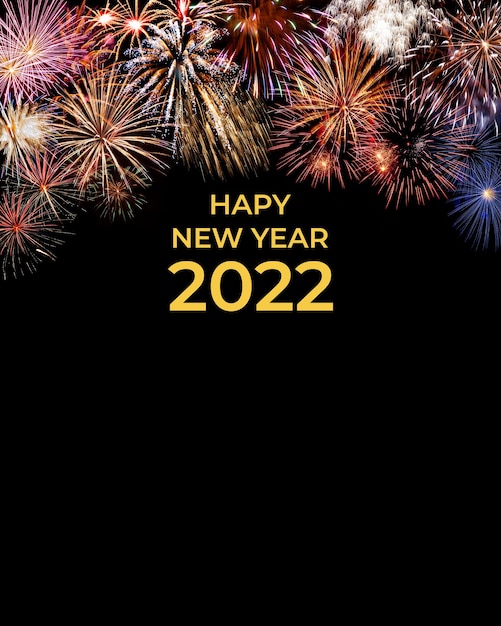 Carte de voeux de nouvel an 2022 avec feux d'artifice et texte