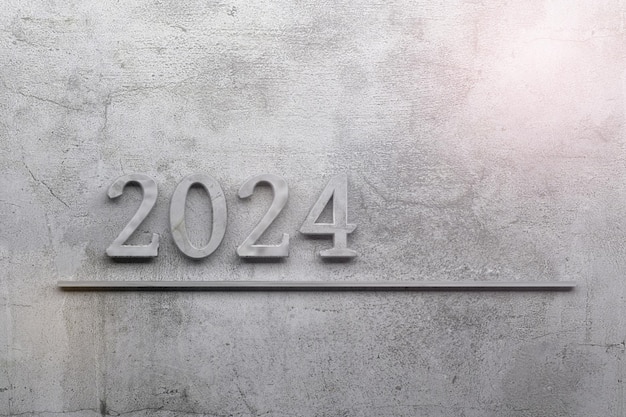 Carte de voeux de nouvel an avec le numéro de l'année 2024 sur le mur avec une texture en béton