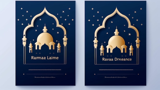 Carte de vœux d'or bleu de style islamique Ramadan Kareem bannière de fond et histoire de médias sociaux temporaire
