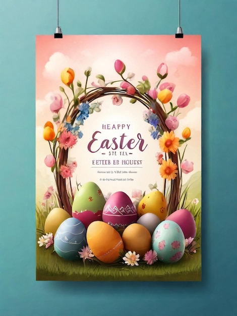Carte de vœux de Pâques avec lapin et œufs de Pâque