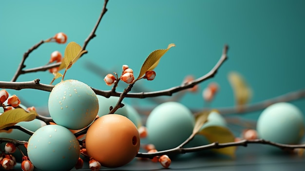 Carte de vœux de Pâques rustique sombre avec des œufs de caille dans le nid et une branche de cerise en fleur Fond en bois sombre Vacances de Pâques Copier l'espace