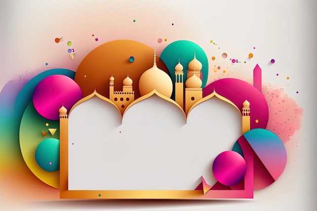 Carte de voeux Ramadan Kareem avec mosquée et croissant de lune, illustration vectorielle