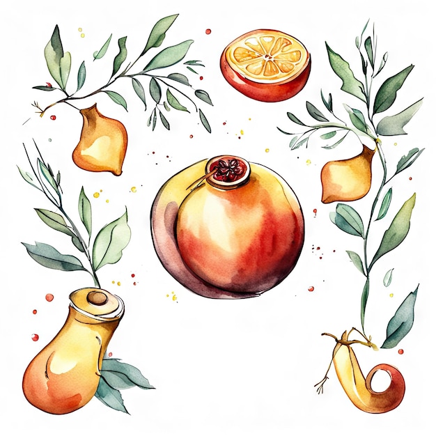 Carte de voeux Rosh Hashanah Shana Tova vacances du Nouvel An juif Aquarelle