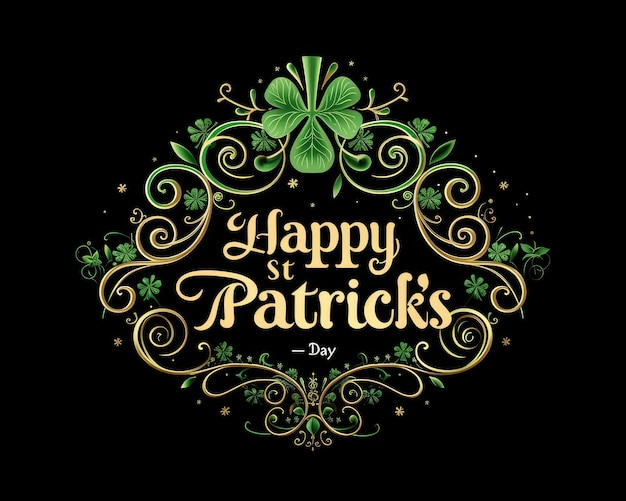 Photo carte de vœux avec texte joyeux jour de saint patrick style vert fond noir trèfle culture irlandaise
