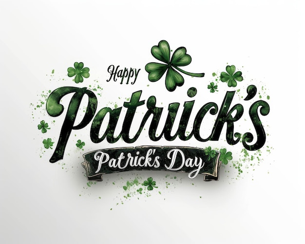 Carte de vœux avec texte Joyeux jour de Saint Patrick teintes vertes sur fond blanc trèfle culture irlandaise