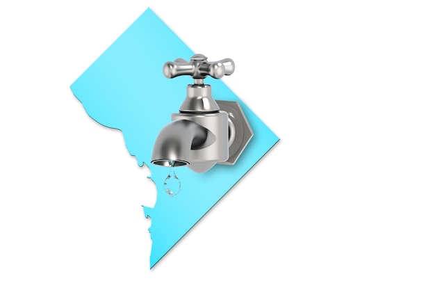 Photo carte de washington dc avec robinet d'eau pour le concept de pénurie d'eau