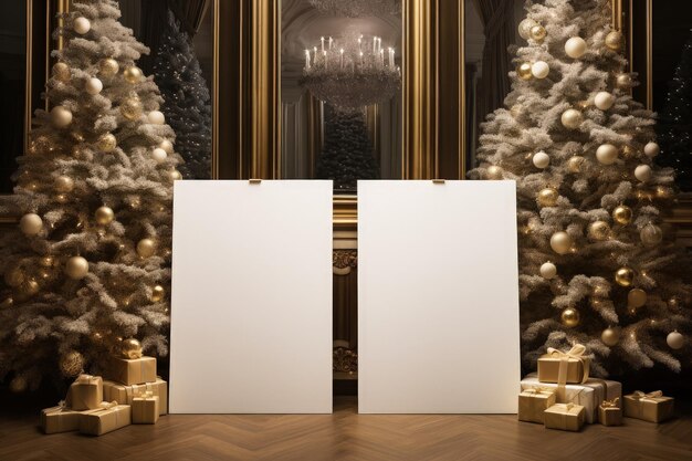 Cartes blanches avec fond d'espace de copie avec décoration de Noël vacances de Noël IA générative